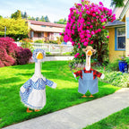 FuWeave 2 Set Porch Goose Outfit Spring Gardener Goose Clothes with Small Flower Pot for 23" Cement Outdoor Patio Yard Decor(Heart)