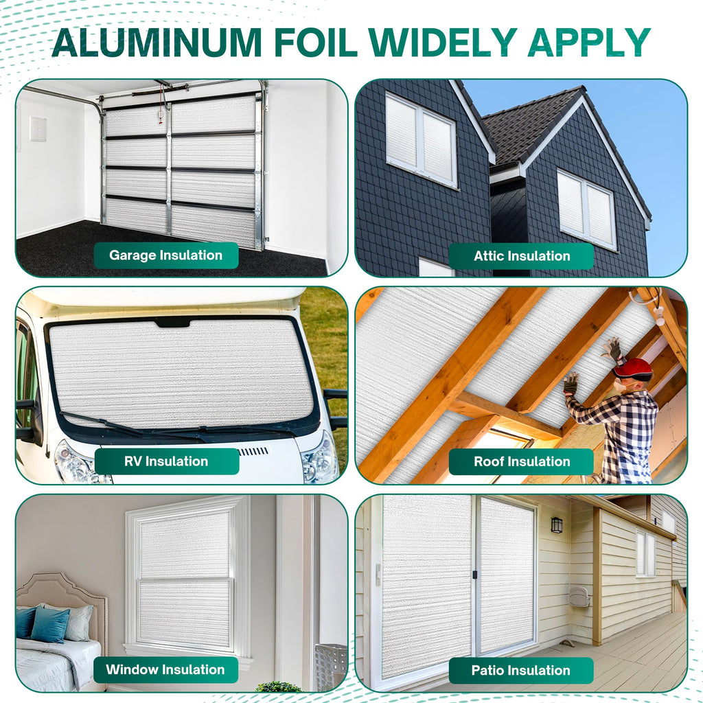 HADOR Reflective Window Film Insulation Roll 59 in X 99 in, Foil Aluminum Roll Double-Sided Foam Core, Summer Window Heat Blocker for RV/Windows/Garage Door - Folded Package