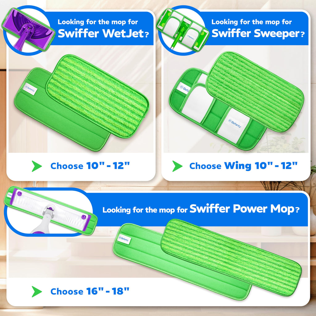 Befanty 3 Pack Reusable Microfiber Mop Pads, Compatible with Swiffer PowerMop and Bona Mop, Machine Washable Cloths, Scraper Included, Refills for All Floor Cleaning, Wet Dry - 16"- 18"