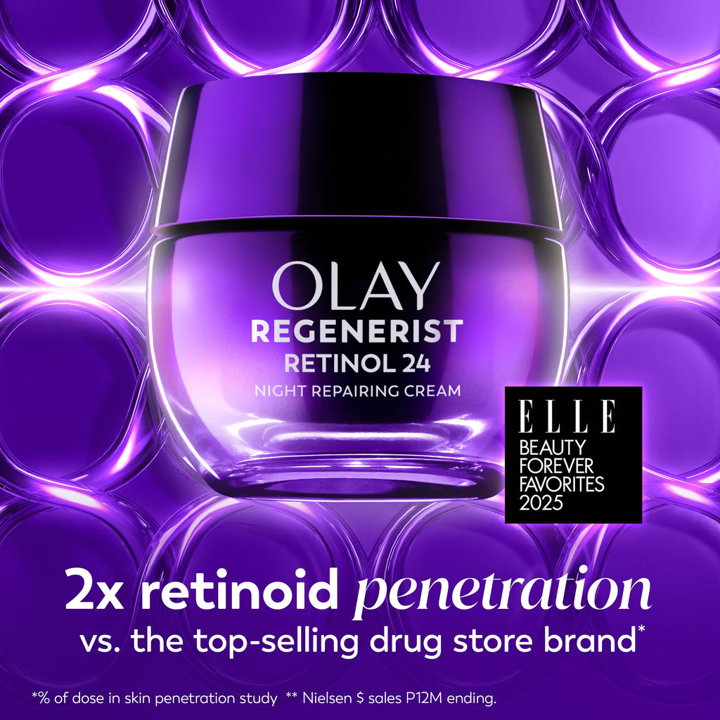 Olay Retinol Night Cream for Women, Anti-Aging Face Moisturizer, Fragrance-Free, Non Greasy - Anti-Wrinkle, Smooth Fine Lines, Hydrating Skin Care - Triple Collagen Cream, Peptide, Niacinamide, 1.7oz