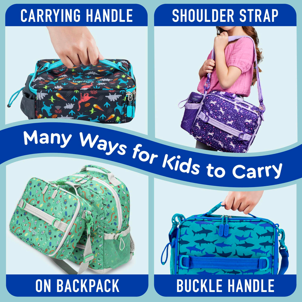 Bentgo Kids Lunch Bag - Durable, Double-Insulated Lunch Bag for Kids 3+; Holds Lunch Box, Water Bottle, & Snacks; Easy-Clean Water-Resistant Fabric & Multiple Zippered Pockets (Shark)
