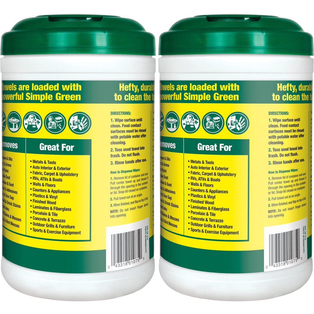 Simple Green Professional Grade Heavy-Duty Cleaning and Degreasing Towels, All-Purpose Cleaning Wipes, 75 count (Pack of 2)