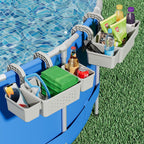 Kompoll [Patented] Poolside Storage for Above Ground Pool Accessories, Thickened Plastic Pool Basket with 2 Pool Cup Holder, Multifunctional Poolside Holder Fits for Most Frame Pools (2 Pack)