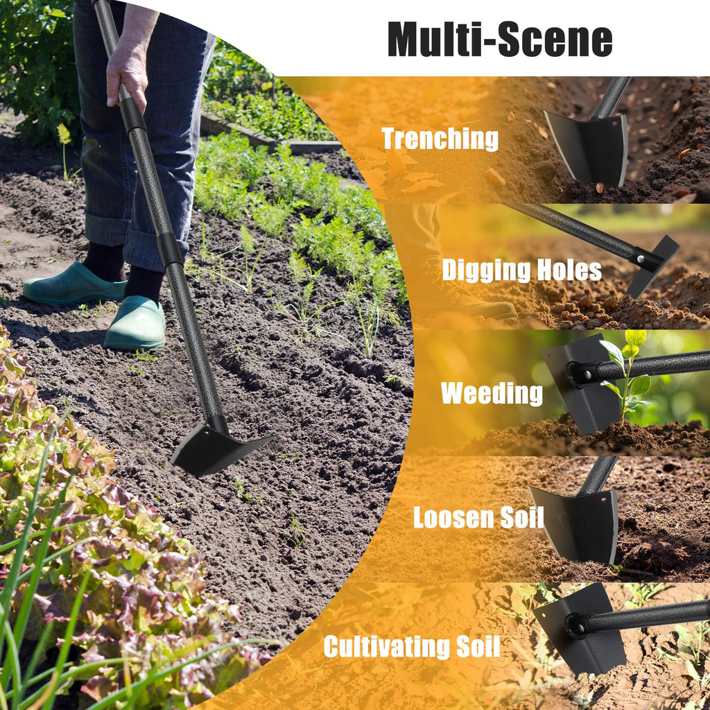 Lcokeiy Triangle Hoe, Metal Garden Hoe for Weeding Long Handle 60", Gardening Hand Hoe Garden Tool Heavy Duty for Digging, Cutting and Loosing Soil