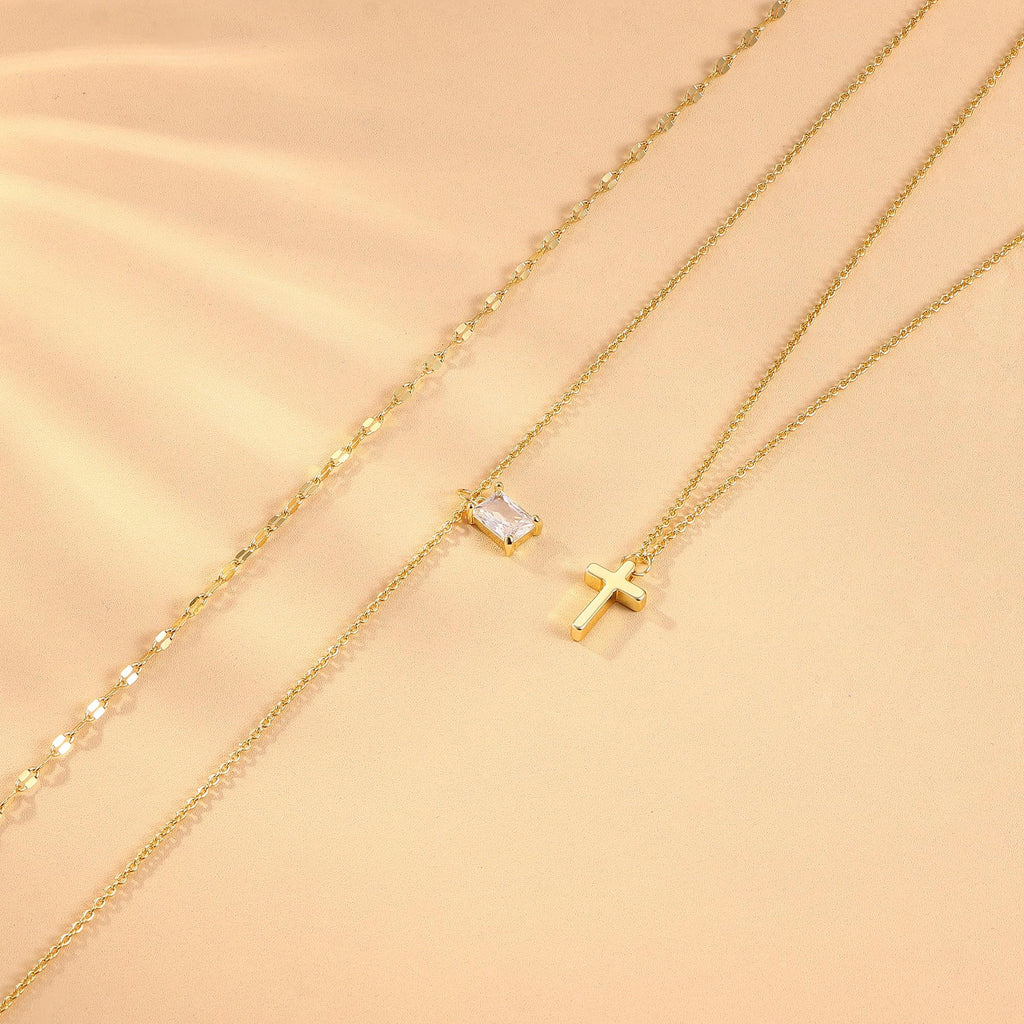 Kakonia Layered Gold Necklaces for Women, Gold Necklace Stack, Cross and CZ