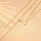 Kakonia Layered Gold Necklaces for Women, Gold Necklace Stack, Cross and CZ