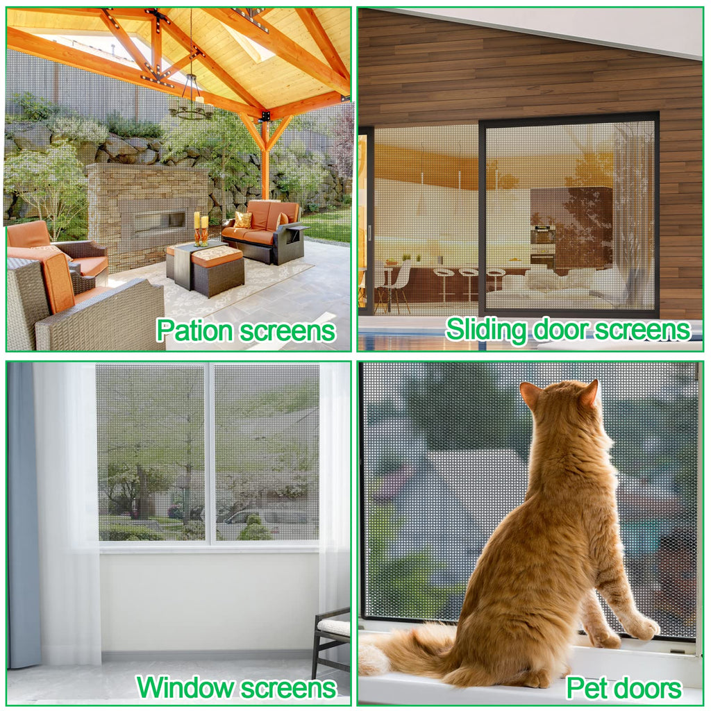 QWR Pet Proof Window Screens and Screen Door Replacement Kit, 59"x106" Durable High Hardness Vinyl Coated Polyester-Screen Repair Kit for Sliding Door,Patio and Windows.(Folded Package with Tool Kit)