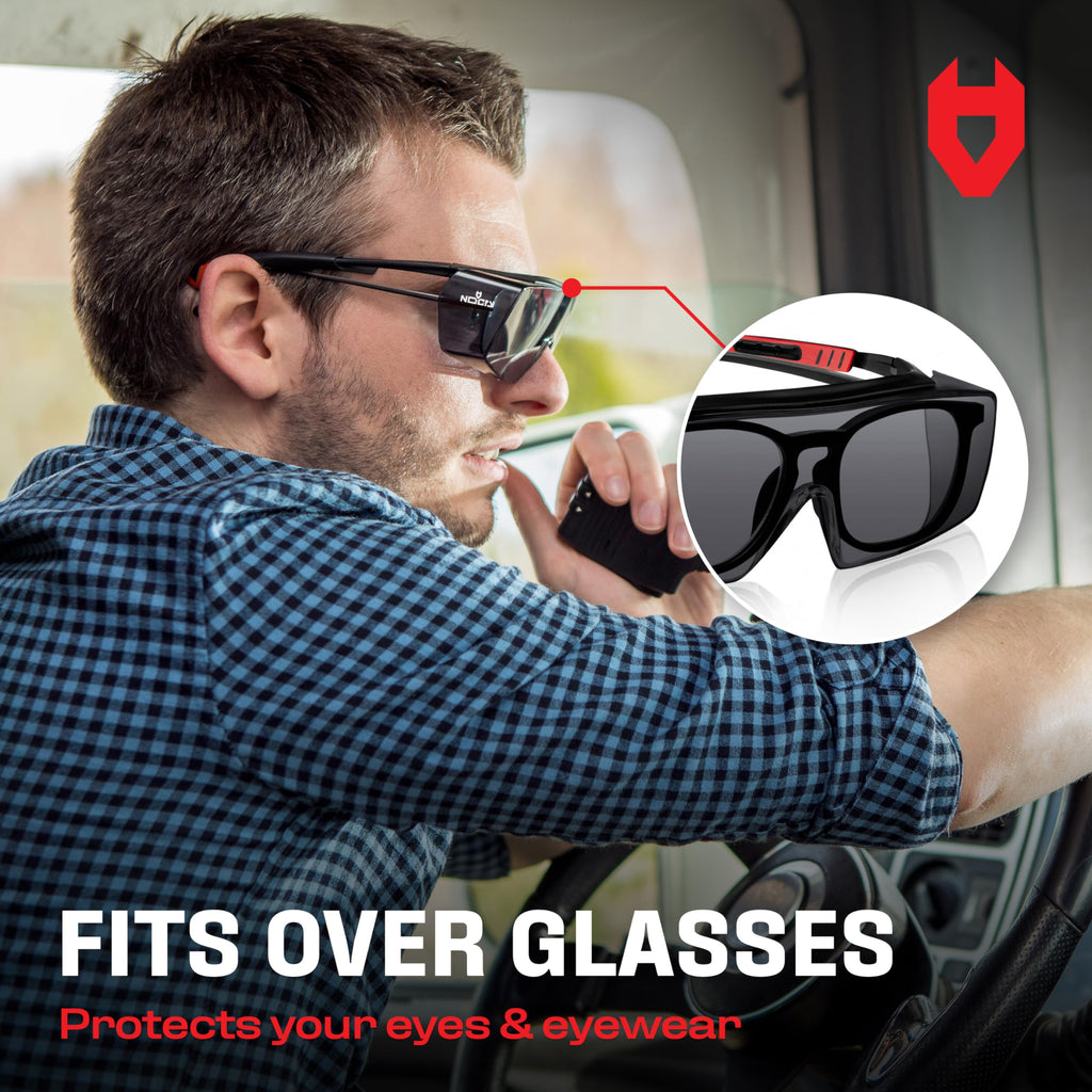 NoCry Tinted Safety Glasses Over Eyeglasses for Men and Women with Anti Scratch Wraparound Lenses — UV400 and ANSI Z87 Certified — Adjustable Temples with Anti-Slip Tips — Great for Shooting