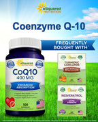 aSquared Nutrition CoQ10 (400mg Max Strength, 100 Veggie Capsules) - High Absorption Coenzyme Q10 Powder - Ubiquinone Supplement Pills, Extra Antioxidant CO Q-10 Enzyme Vitamin Tablets, Coq 10 400 mg