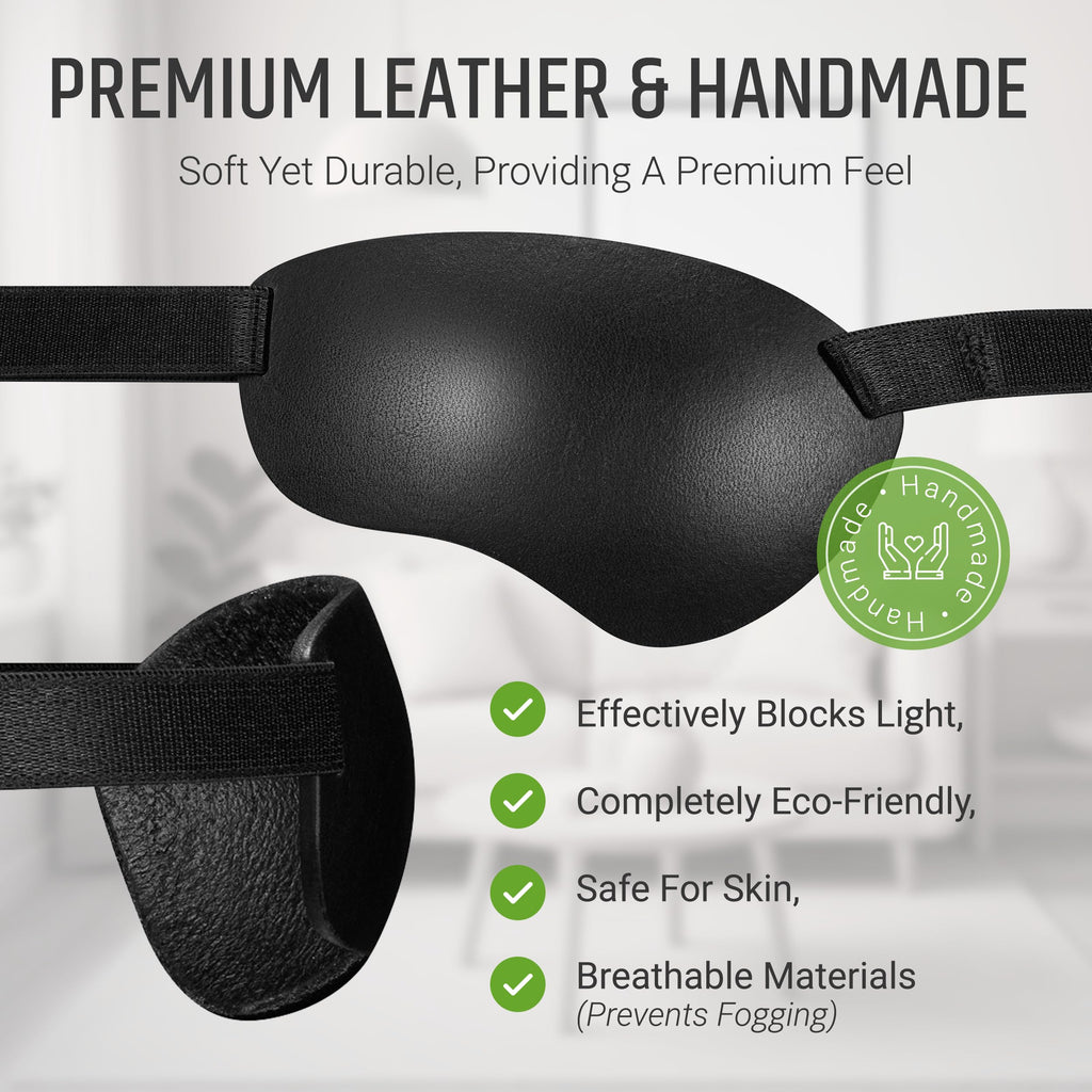Premium Handmade Leather Eye Patch with Soft Foam Padding, Adult Eye Patch for Men and Women for Lazy Eye Therapy, Cosplay, and Pirate Costume (Black, Left)