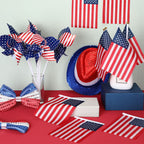 120 Pcs 4th of July Decorations Include 60 Patriotic Pinwheels 60 Small American Flags on Stick, Red White and Blue Pinwheel Windmill for Memorial Day Independence Day Parade Yard Decor Garden Outdoor