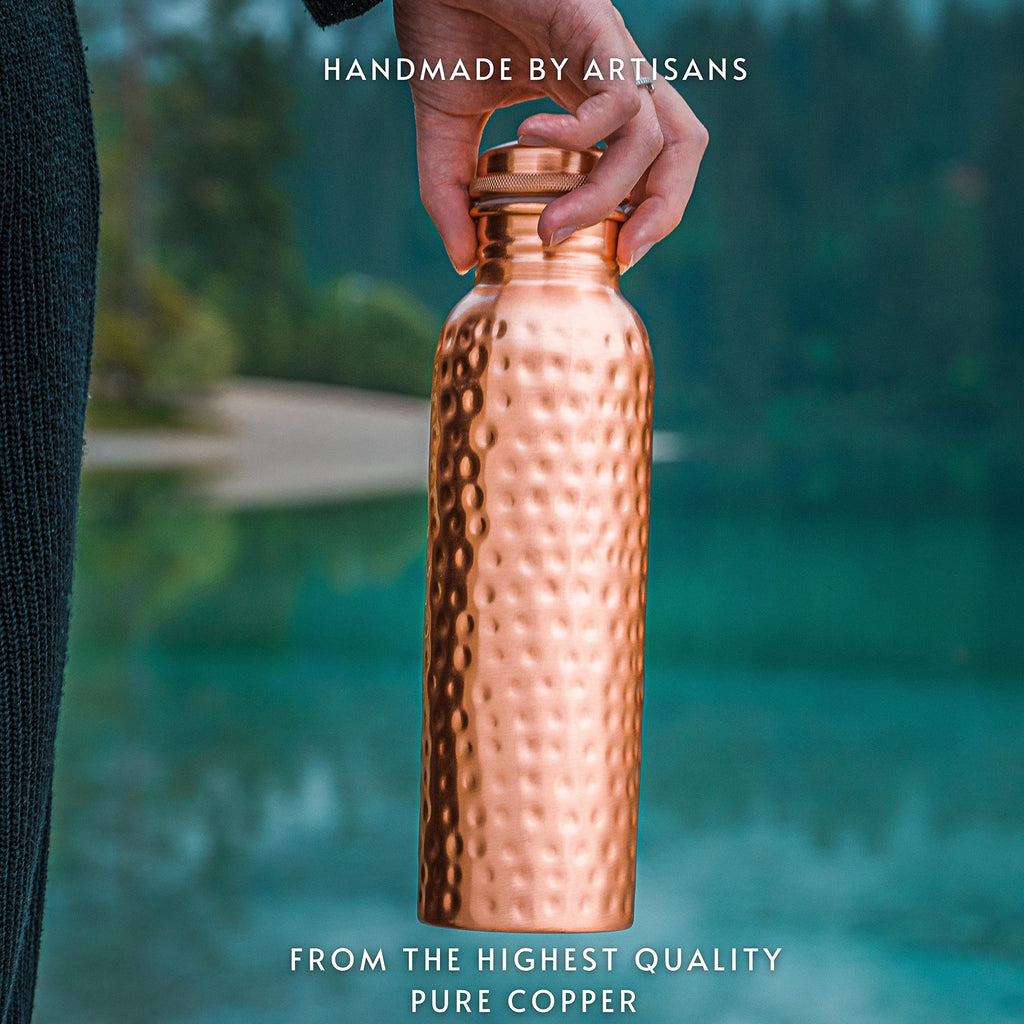 Kosdeg Hammered Copper Water Bottle 1 Liter / 34 Oz Extra Large - an Ayurvedic Pure Copper Vessel - Drink More Water, Lower Your Sugar Intake and Enjoy The Health Benefits Immediately