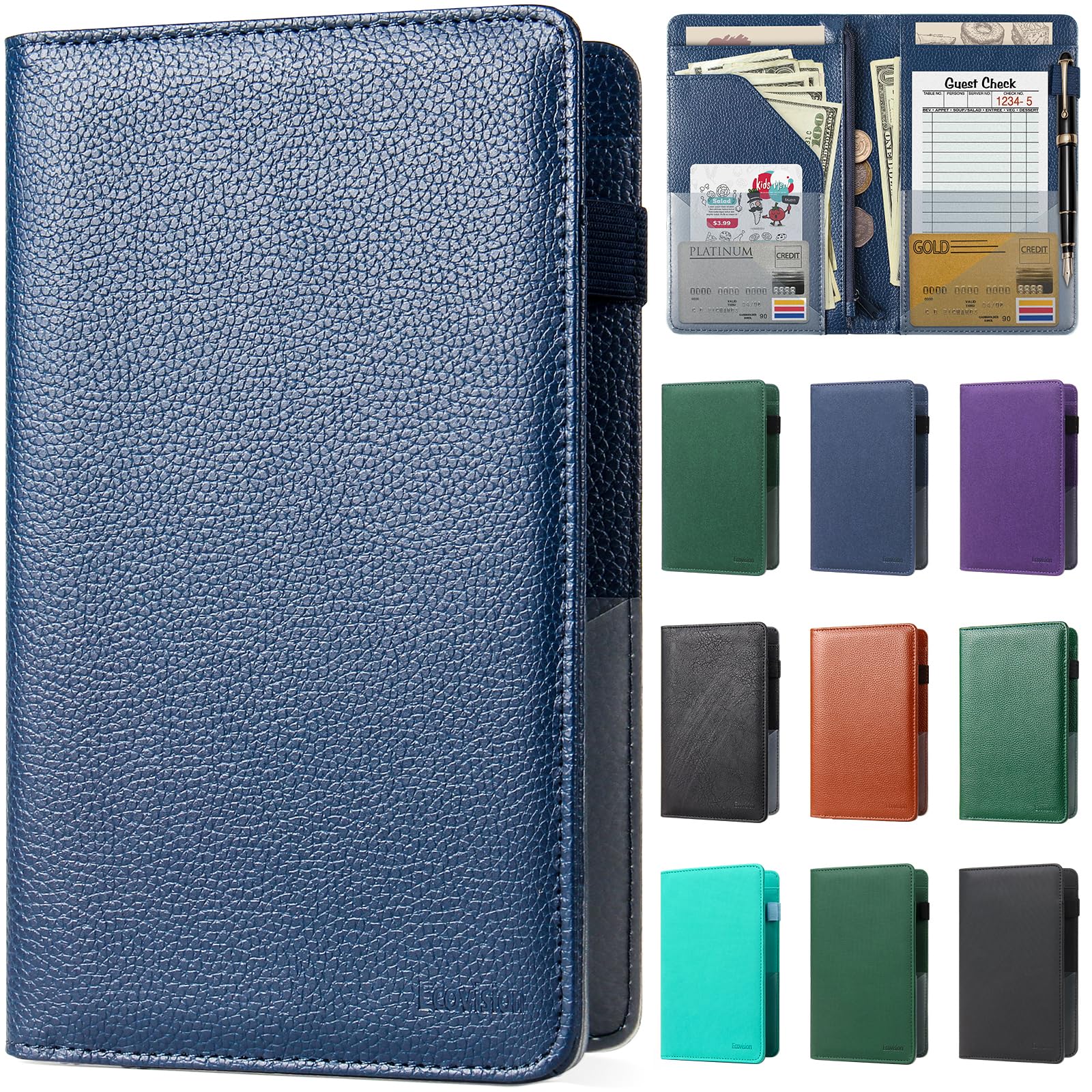 EcoVision Server Book for Waitress, Leather Waiter Organizer with Zipper Pocket, Restaurant Waitstaff Booklet, Guest Check Holder with Money Pocket, Fits Server Apron