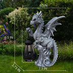 JORAE Dragon Statue with Solar Lantern Outdoor Figurine Home Decor 9.5" H