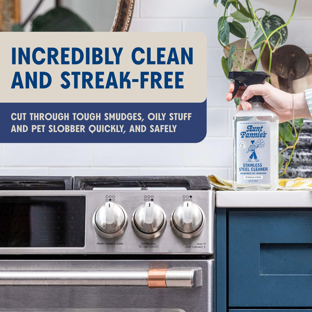 Aunt Fannie's Stainless Steel Spray Cleaner, Powered by Vinegar, Fingerprint and Residue Remover for Refrigerator, Dishwasher, Oven, Grill, Sink, Stovetop, and Other Appliances, Pack of 6