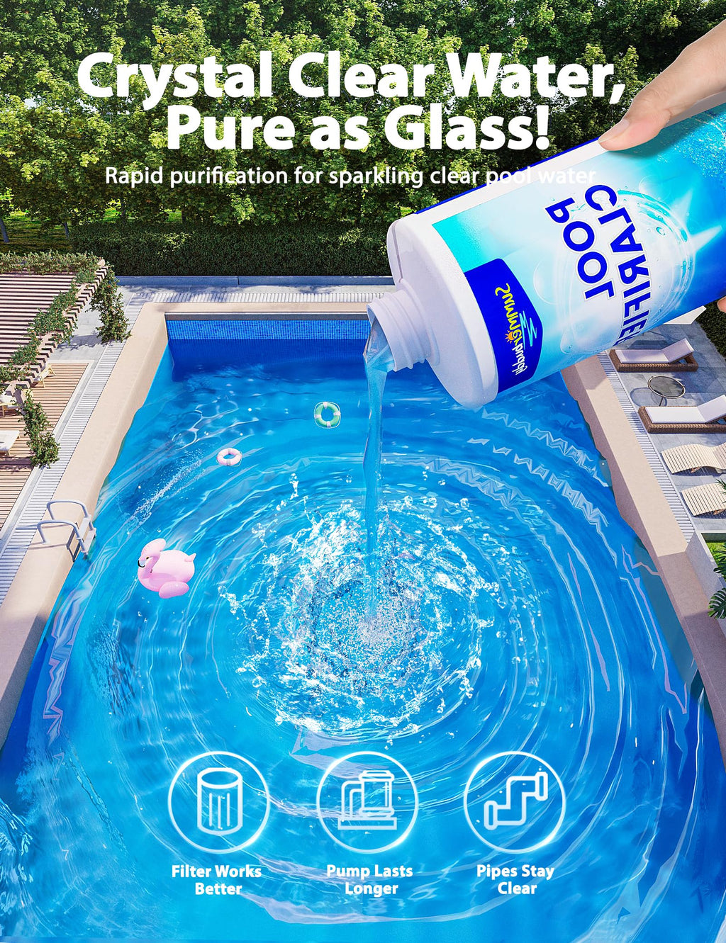 SUMMERBUDDY Pool Clarifier for Above Ground Pools and Inground Pool, Works with Any Pools, Clarifier for Swimming Pool