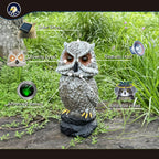 Ugold Solar Powered Owl with Motion Detection, Silent Mode, Flashing Eyes, Rotatable Head and Realistic Hoots, Plastic Owl Decoration for Home, Garden, Patio and Fence