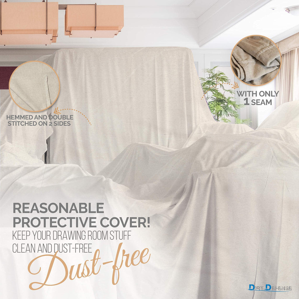 DIRT DEFENSE Pack of 2: Canvas Drop Cloth Cotton Tarp 4x12 Large Tarp for Art Supplies, Drop Cloths for Painting Supplies/Paint Canvas Fabric or Couch Cover and Furniture Cover from Paint