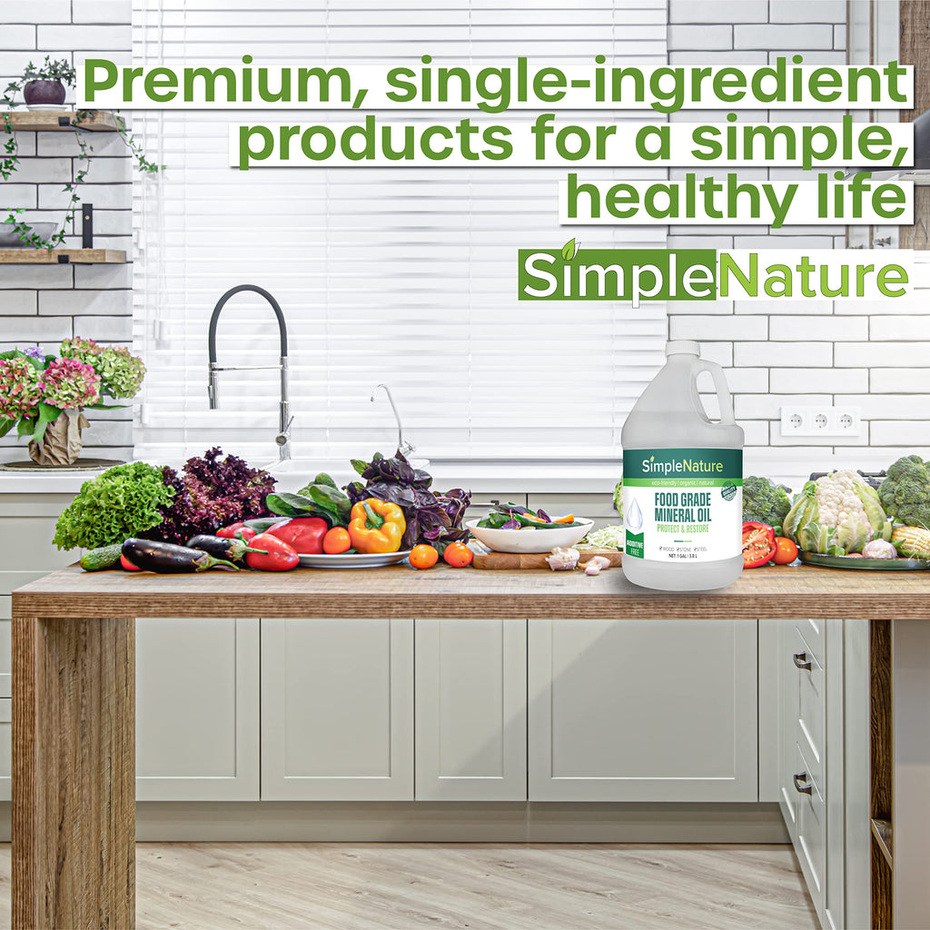 SimpleNature Food Grade Mineral Oil - for Moisturizing, Lubricating, Restoring & Protecting Wood, Cutting Boards, Butcher Block, Countertops, and Stainless Steel (2 Gallons)