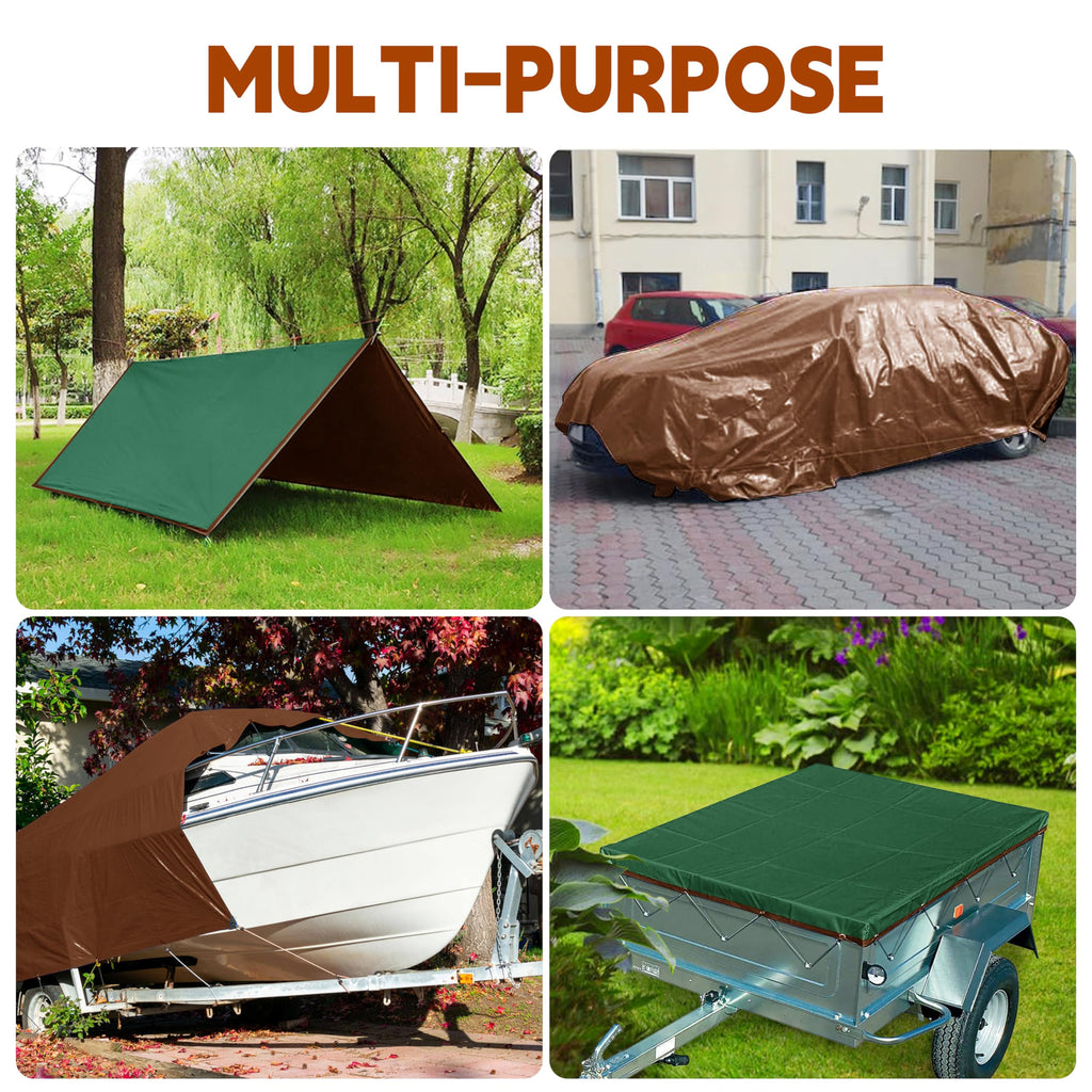 Tarp 20x30 ft 100% Waterproof 7mil Durable Grommets and Reinforced Edges,Uv Resistant,Green/Brown Tarp,Emergency Rain Shelter,Outdoor Cover and Camping Use -by MVPNET