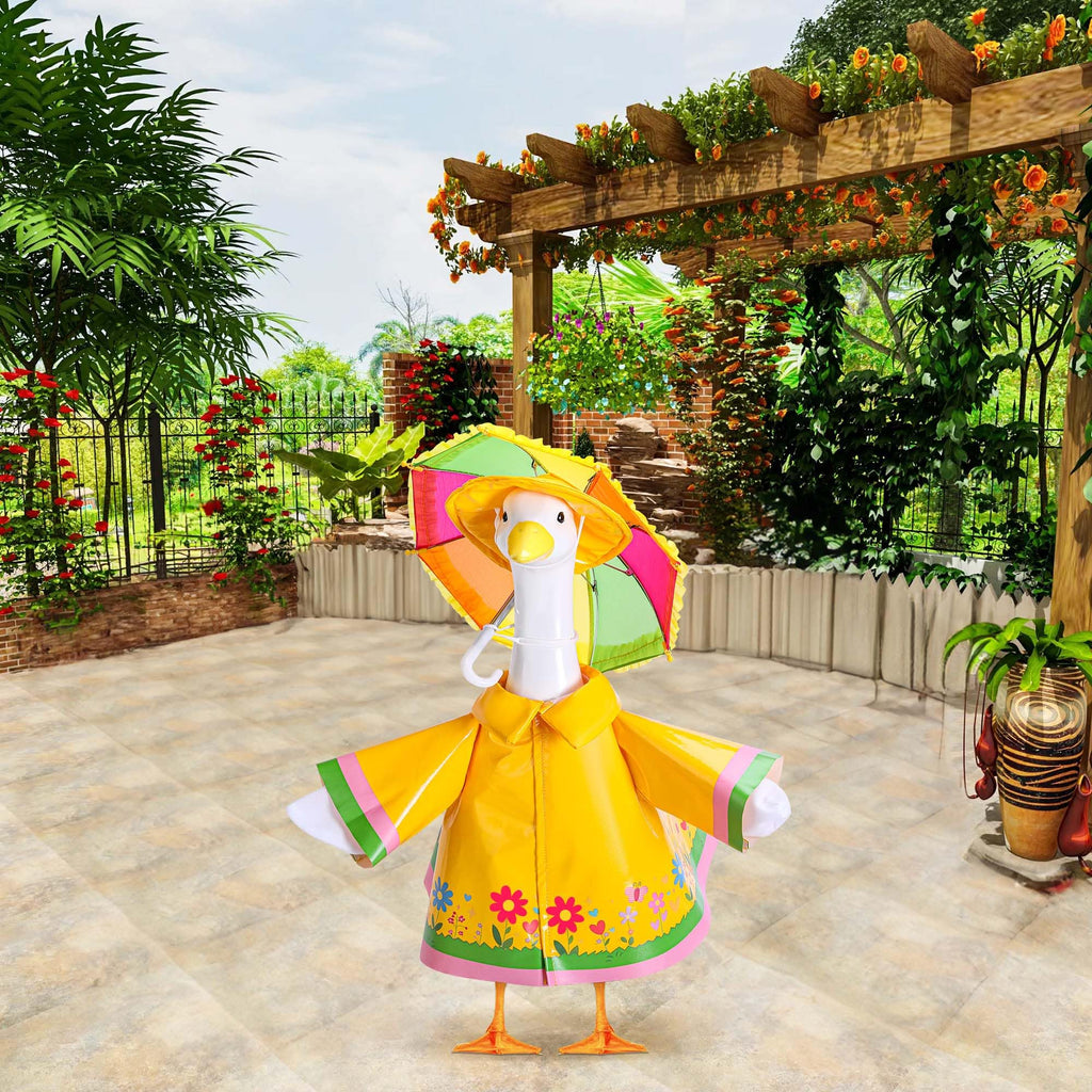 DECOHS 3 Pcs/Set Raincoat Porch Goose Outfits, Summer Lawn Goose Statue Raincoat Costume, Yard Goose Clothes Raincoats Umbrella Hat Outfit for 23" Statue Patio Garden Decoration (Yellow)