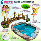 Mood Lab Fairy Garden Figurines - Fish Pond & Bridge - Miniature Decor Set (6 pcs) - Statues & Accessories - Outdoor & Indoor Garden Decor