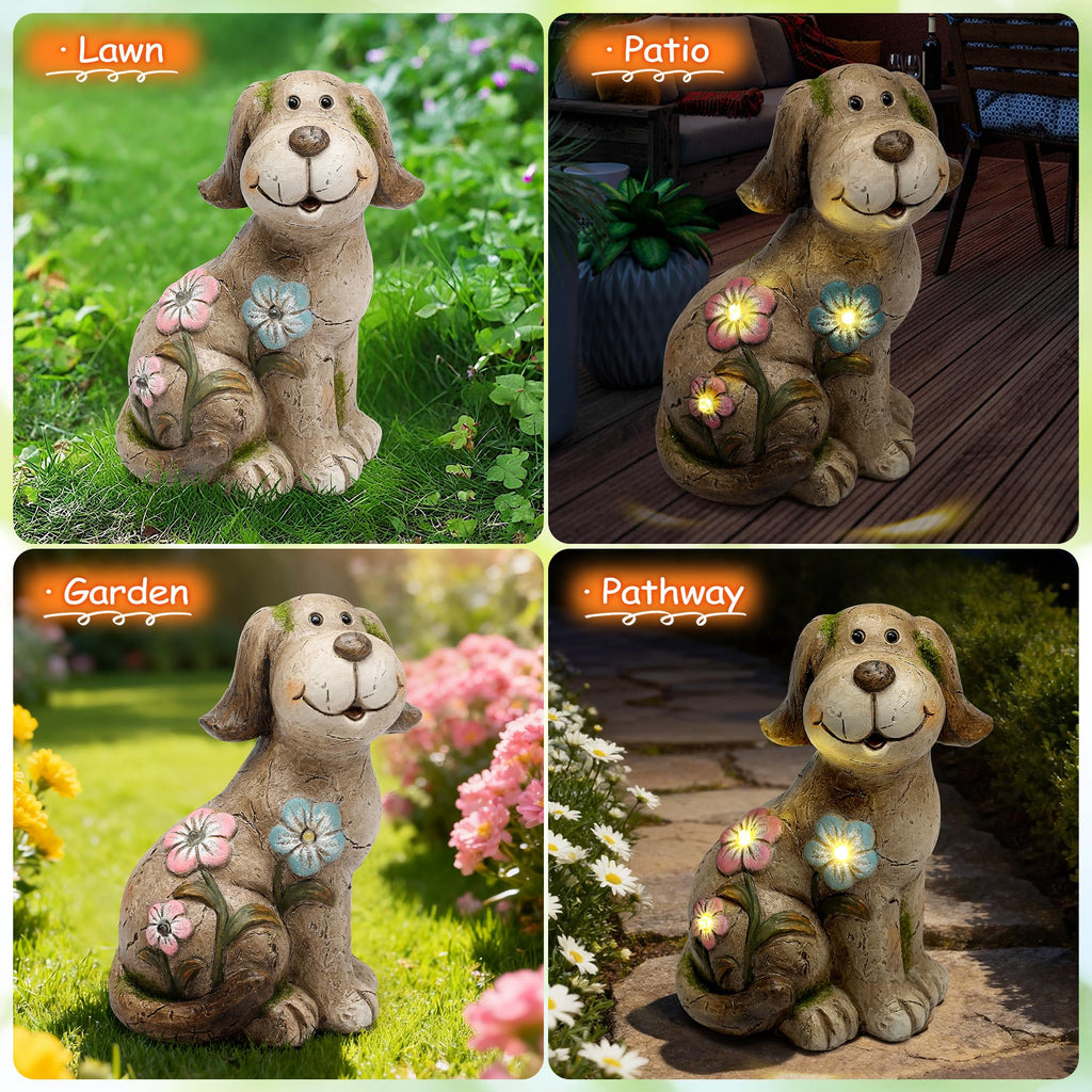 Smadeer Solar Dog Garden Statue with Light, Cute Outdoor Dog Decoration for Yard, Patio, Lawn Balcony, Animal Figurines Housewarming Gardening Gift, Crafted Gifts for Mom Women