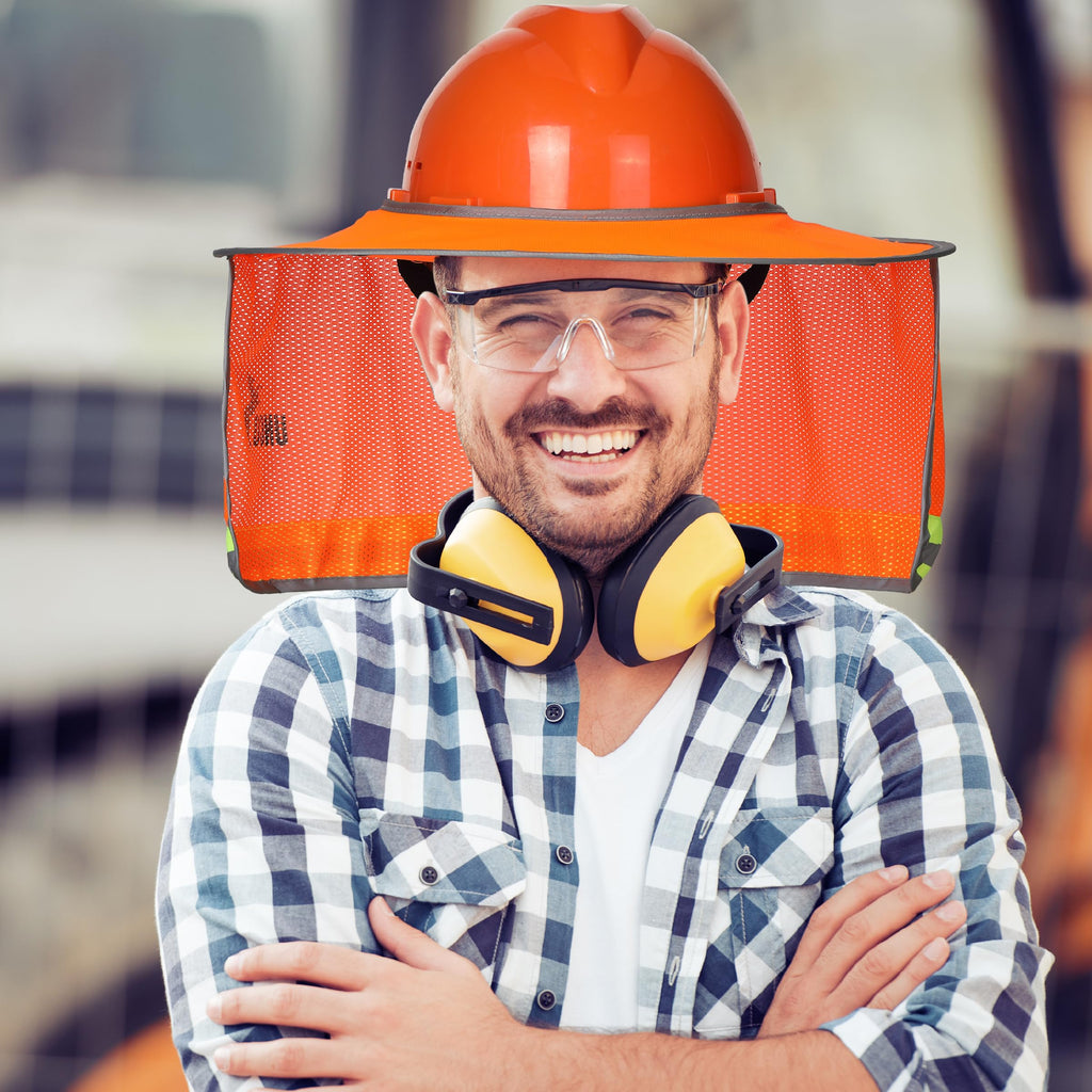 UNCO- Hard Hat Sun Shield, 3 Pack, Orange, Full & Standard Brim Mesh Sunshade High Visibility Reflective, Hard Hat Accessories
