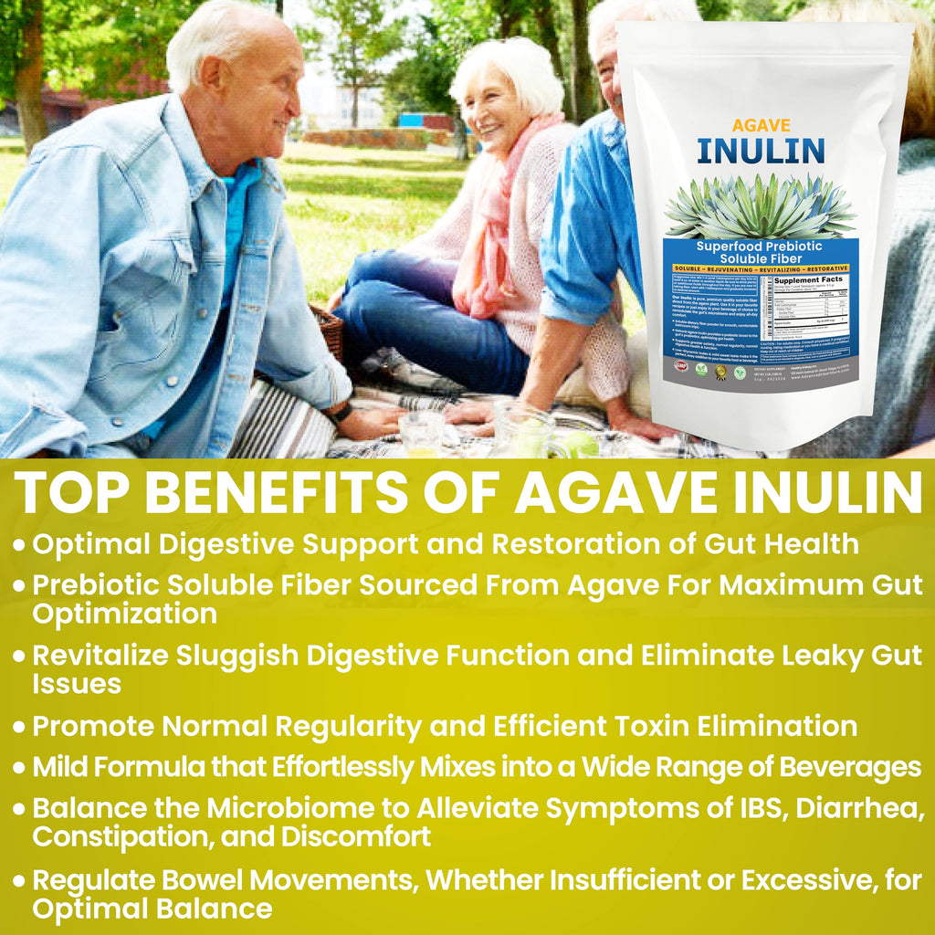 Organic Inulin Powder (48oz/3 lbs) Gentle Agave Prebiotic Soluble Fiber Supplement for Digestive Support, Gut Health, Vegan Baking, Smoothies & Drinks