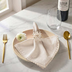 FINGERCRAFT Lace Cloth Napkins, Cotton Linen, 12 Pack, 20x20 Inch, Ivory