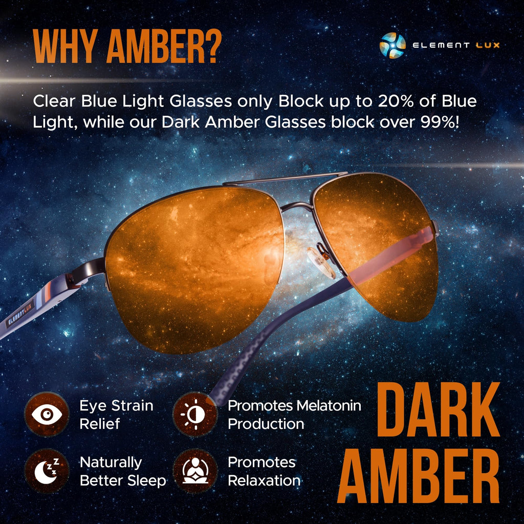 ELEMENT LUX Blue Light Blocking Glasses | 99% Dark Amber Lenses | For Better Sleep, Gaming, Computer Screen Blocker, Eyestrain Relief