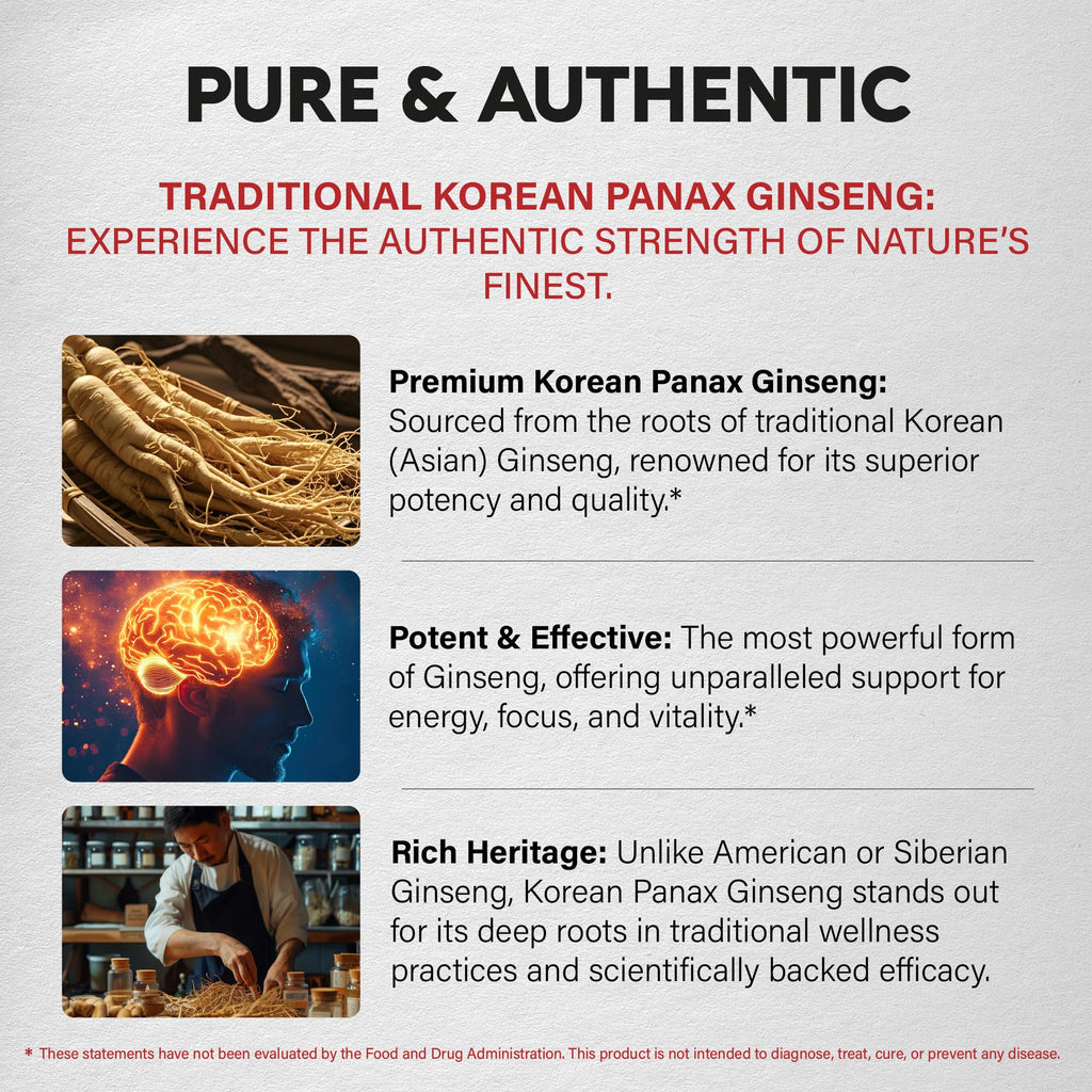 Panax Ginseng 15,000 mg - Red Korean Ginseng Supplement for Men - Extra Strength 10:1 Extract - Energy, Focus, Productivity & Performance - Natural & Vegan - Made in USA - 120 Capsules, 2 Month Supply
