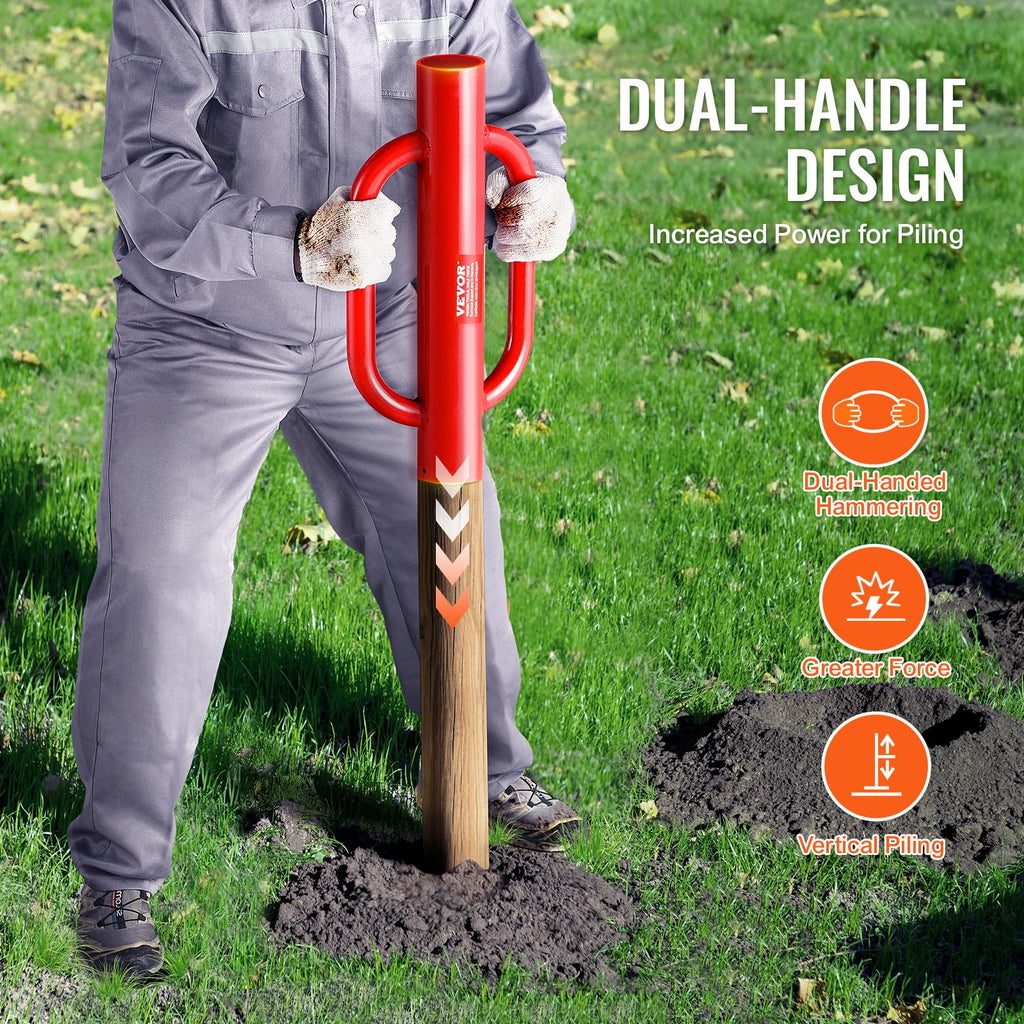 VEVOR Fence T Post Driver, 4.11" Inner Diameter Post Pounder with Handles, 22LB Heavy Duty Carbon Steel Hand Post Rammer, Farm Fencing Hole Digger for U Channel, Sign Pole, Wooden Post, Red