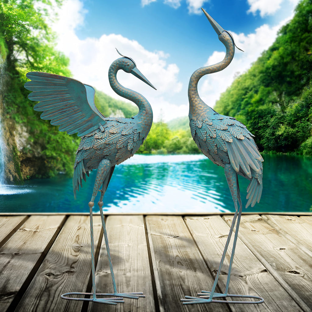 Oritty 33-37 Inch Metal Crane Garden Statue Décor for Yard Patio Lawn Pool