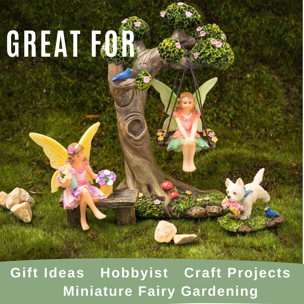 PRETMANNS Fairies for Fairy Garden - 4 Piece Set with Tree Swing