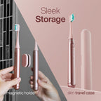 Aquasonic Icon ADA-Accepted Rechargeable Toothbrush | Magnetic Holder & Slim Travel Case | 2 Brushing Modes & Smart Timers | Gentle Micro-Vibrations (Pearl)