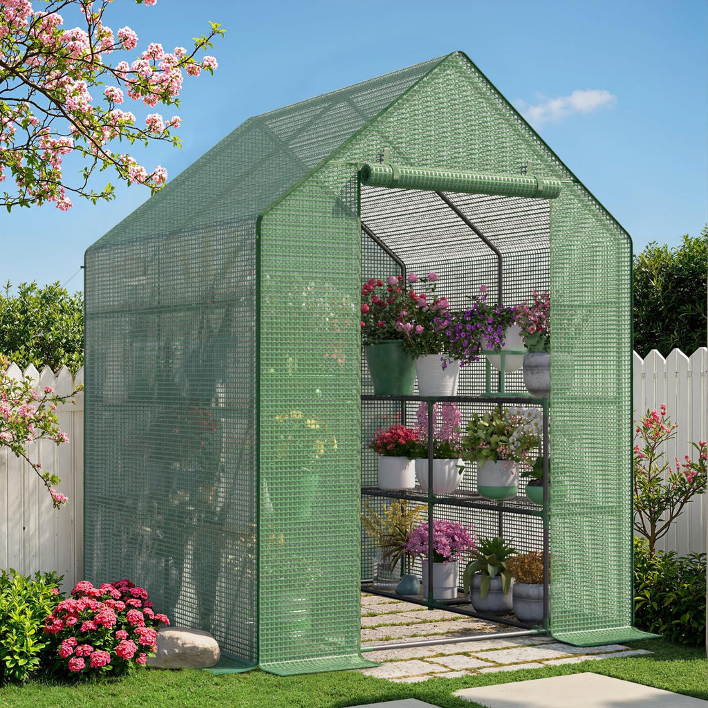 Greenhouse for Outdoors, Portable Green House, Walk in Greenhouses with Durable PE Cover, 57 x 57 x 76 inch Greenhouse with Shelves Stands,Green