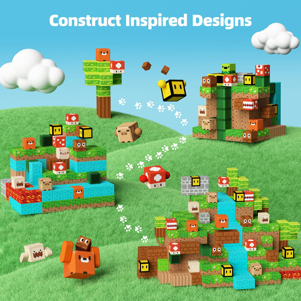 GobiDex 100PCS Magnetic Building Blocks Game-Based Build Magwonder Cave World with Magnet Construction Toys STEM Sensory Gift for Boys Girls Birthday (1 inch)