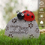 TERESA'S COLLECTIONS Garden Decor, Cute Ladybug Garden Decor with Solar Light, Waterproof Resin Garden Statue, Ladybug Gifts, Garden Gifts for Women Mom, Indoor/Outdoor, 5.1"