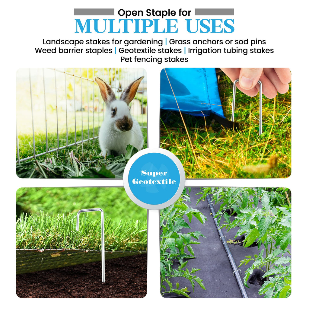 Super Geotextile Landscape Staples - Heavy Duty 11 Gauge Galvanized U-Shaped Sod Pins for Weed Barrier and Landscaping Fabric Stakes - 1" x 6" (100 pcs)