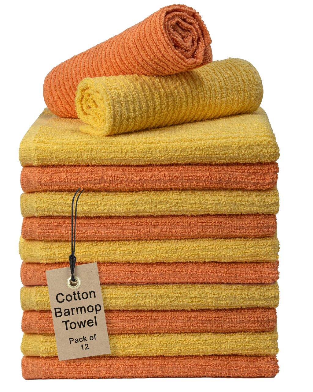 Textila Bar Mop Towels - 16x19 Inches - Pack of 12 - Lemon Yellow - Orange - Cotton Dish Cloths & Cleaning Towels for Kitchen, Bar, Restaurant, Household Use – Absorbent, Durable, Reusable