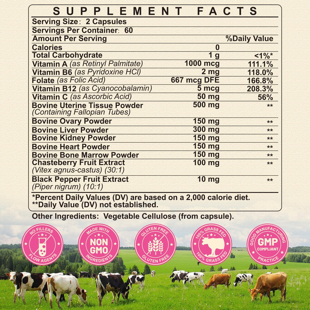 SKLIA Beef Organ Supplement for Women - Beef Liver, Kidney, Heart, Uterus Tissue, Ovary | Supports Women's Overall Energy and Wellness | Grass Fed, Pasture Raised in New Zealand, 120ct,1P