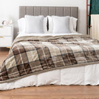 PAVILIA Twin Plaid Sherpa Throw Blanket for Couch Sofa Bed, Taupe, 60x80
