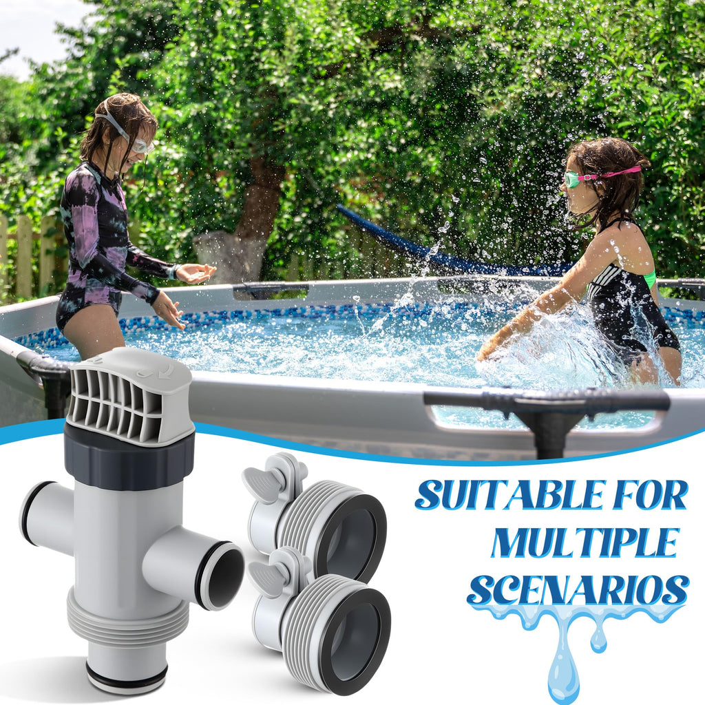 Saillong Dual Split Hose Plunger Valve Pool Part & 2 Hose Conversion Adapter B Kit Compatible with Intex Pool, Shut Off Valve with 1.25" to 1.5" Hose Adapter for Above Ground Pool and Pool Pump