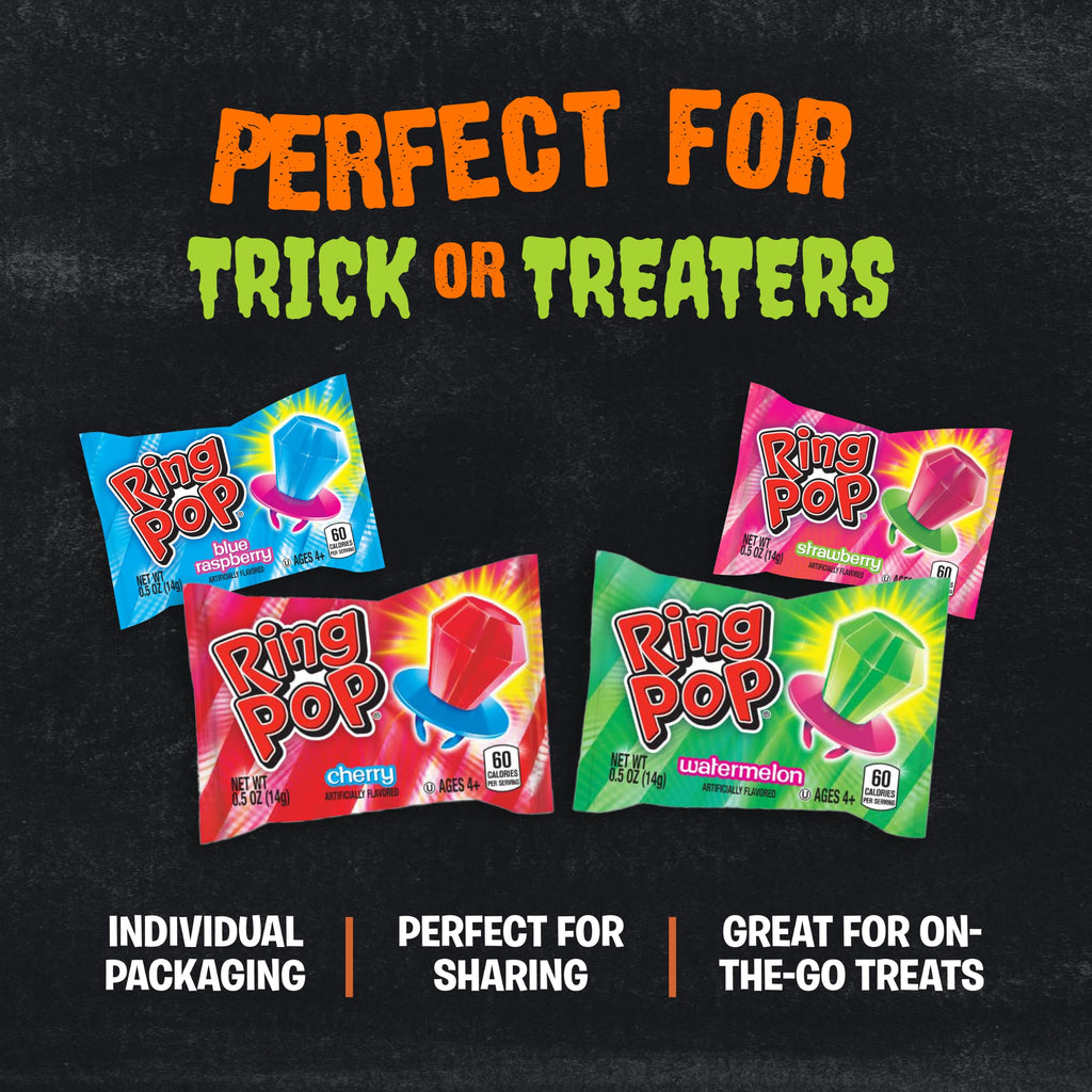 Ring Pop Halloween Candy Lollipops, 50 Count, Bulk Assorted Party Favors