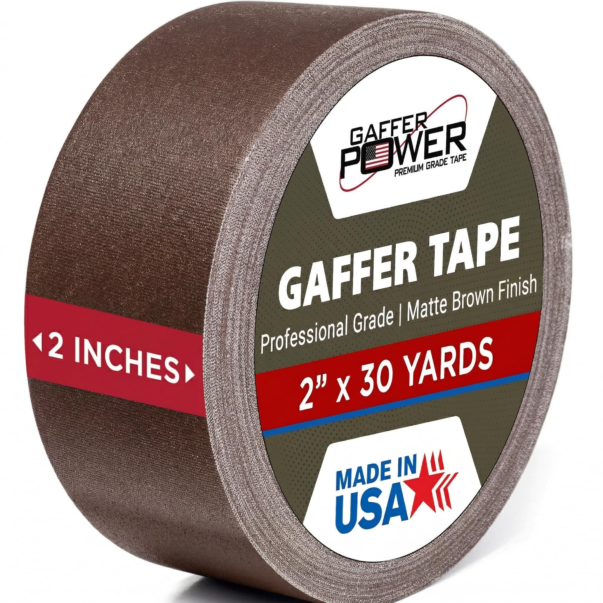 Gaffer Power Brown Gaffer Tape 2” x 30 Yards – Made in USA, Professional Grade, No Residue, Non-Reflective Matte Cloth Tape for Stage, Photography & Cable Management