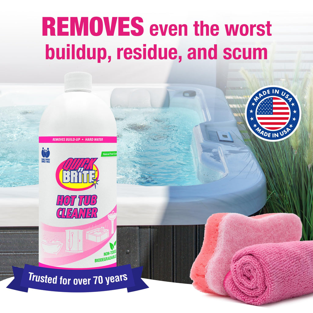 Quick N Brite Heavy Duty Hot Tub Cleaner Kit - Non-abrasive Cleaning Gel with Sponge and Cloth, 32 oz. (Packaging May Vary)