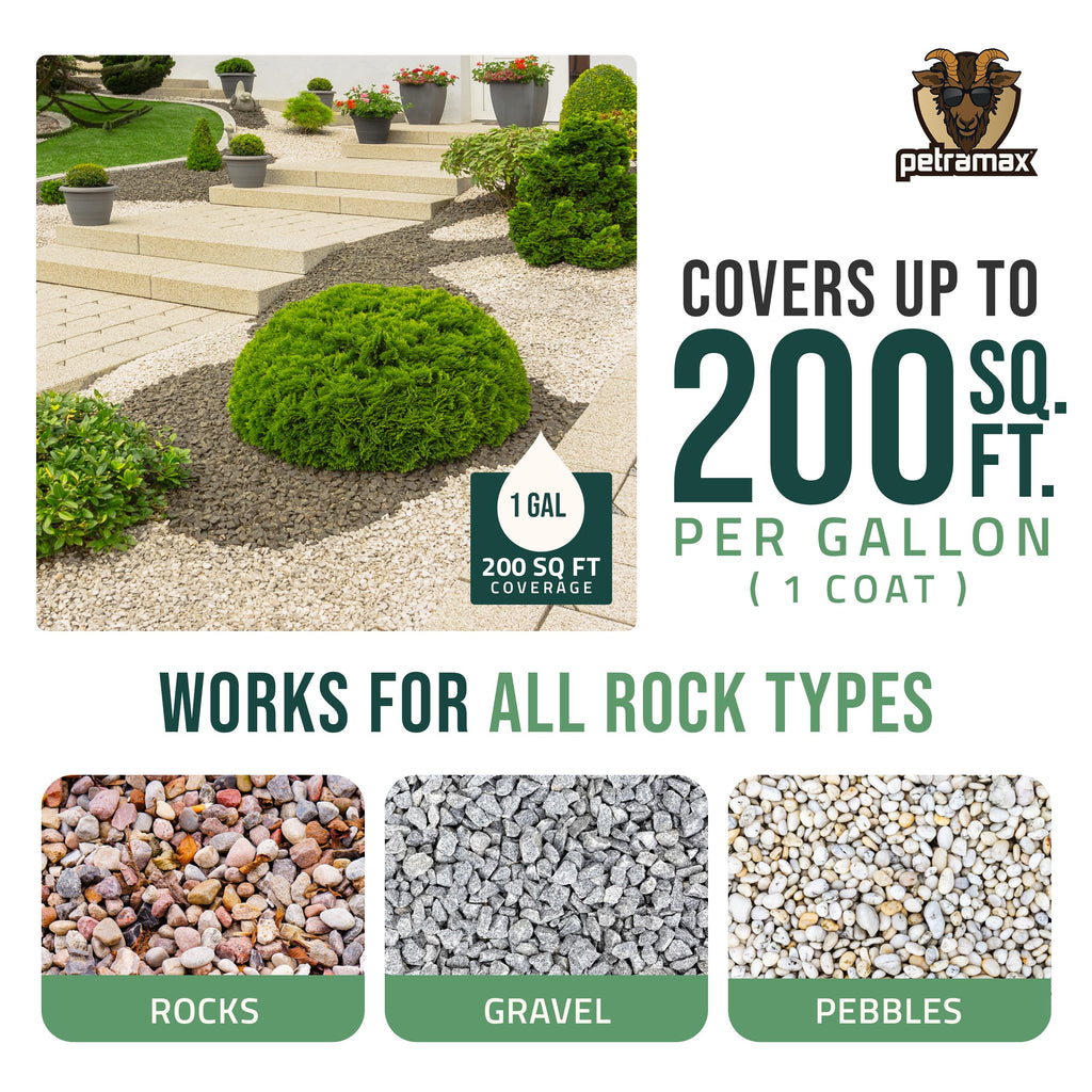PetraMax Lockscape Rock Glue for Landscaping, 1 Gal (Made in USA) - 100% Permeable & Pet-Safe Landscape Adhesives for Stones & Pebbles - Ready to Spray Pea Gravel Binder & Mulch Glue for Landscaping