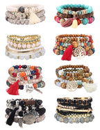 8 Sets Bohemian Stackable Bead Bracelets for Women Stretch Multilayered