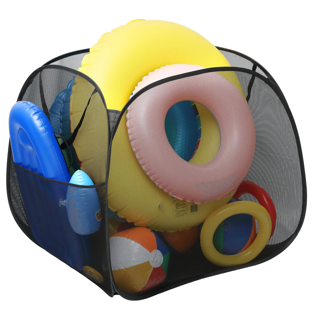 Adnee Pool Toy Storage Bin-30'' x 30'' x 30'' Nylon Mesh Pool Organizer with Side Pocket-105 Gallon Quick Drying Pool Storage for Float, Beach Balls,Towel and Other Swimming Accessories